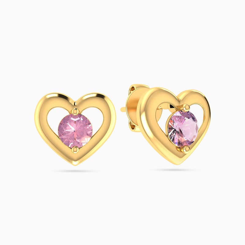 Miss L' by L'azurde Kids Heart Pink Stone Stud Earrings in 14K Gold - Image 1